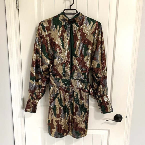 Long Sleeve Camo Sequin Mini Dress - Picture 2 of 4